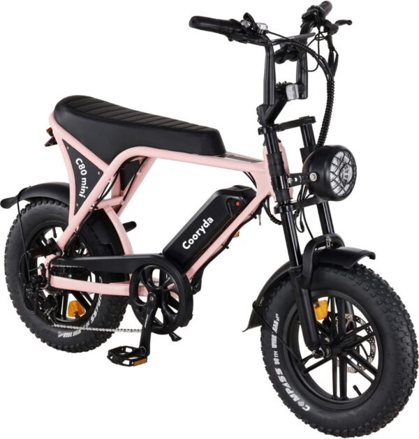 OUXI C80 Mini Elektrische Fatbike - Ingebouwd Alarmsysteem - 16 Inch - 250W Motor - 7 Versnellingen - 50 km Actieradius - Mechanische Schijfremmen - Roze - Afbeelding 2