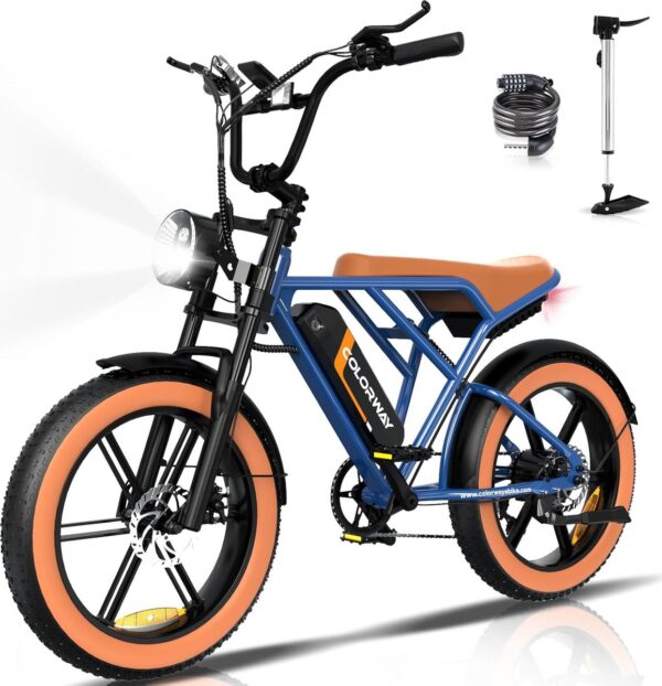 Colorway Elektrische Fiets BK29 - 20*4.0 Inch Fatbike - Mountain Snow EBike met Afneembare 48V 15Ah Lithium Batterij - City Commuter E-Bike met 250W Motor - 7 Versnellingen - IP54 Waterdicht