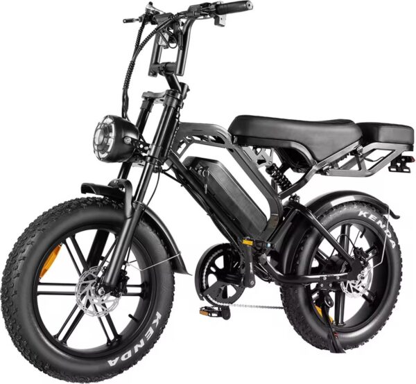 Fatbike V20 Pro - 2025 Model - Max 25km/u - Legaal - Hydraulische Remmen - Compleet met gratis Alarmsysteem + Achterzitje + Telefoonhouder + Voetsteuntjes + Slot - 250W - 7 versnellingen - Zwart - RIJKLAAR SERVICE - Afbeelding 4