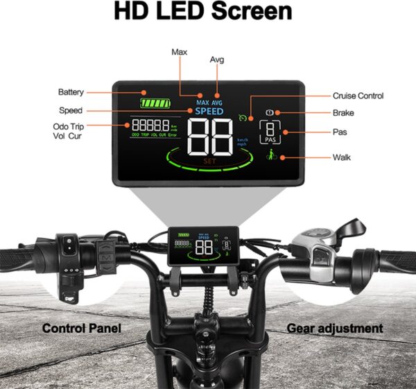 Fatbike V20 Pro - 2025 Model - Max 25km/u - Legaal - Hydraulische Remmen - Compleet met gratis Alarmsysteem + Achterzitje + Telefoonhouder + Voetsteuntjes + Slot - 250W - 7 versnellingen - Zwart - RIJKLAAR SERVICE - Afbeelding 9