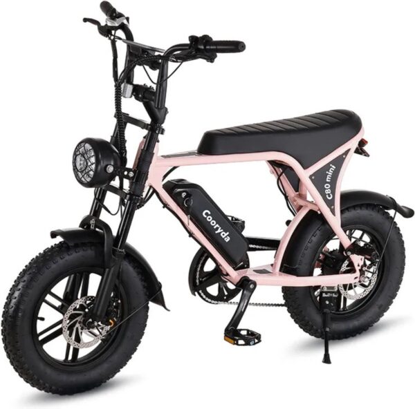 OUXI C80 Mini Elektrische Fatbike - Ingebouwd Alarmsysteem - 16 Inch - 250W Motor - 7 Versnellingen - 50 km Actieradius - Mechanische Schijfremmen - Roze