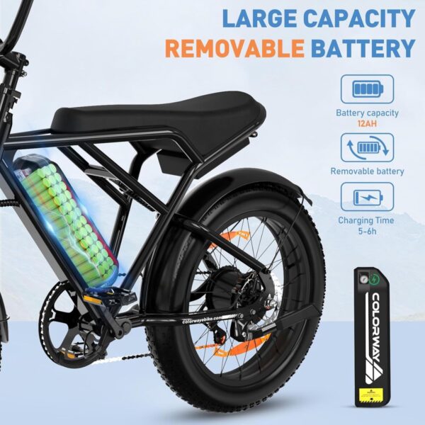 Colorway Elektrische Fiets BK29G - 20*4.0 Inch Fatbike - Mountain Snow EBike met Afneembare 36V 12Ah Lithium Batterij - City Commuter E-Bike met 250W Motor - IP54 Waterdicht - Afbeelding 6