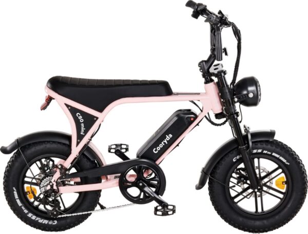 OUXI C80 Mini Elektrische Fatbike - Ingebouwd Alarmsysteem - 16 Inch - 250W Motor - 7 Versnellingen - 50 km Actieradius - Mechanische Schijfremmen - Roze - Afbeelding 5